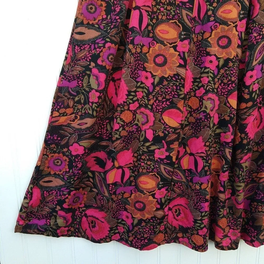 Notations Vintage 90s Floral Midi Skirt Size XL Petite Black Flower Print Rayon - Picture 5 of 12